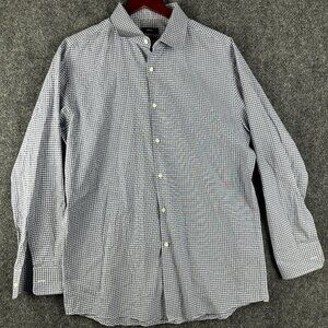 Hugo Boss Shirt Mens 17 Blue Check Cotton Button Up Long Sleeve Sharp Fit
